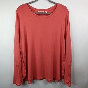 Soft Surroundings Womens 2X Coral Rayon Long Sleeve Scoop Neck Tunic Top Shirt